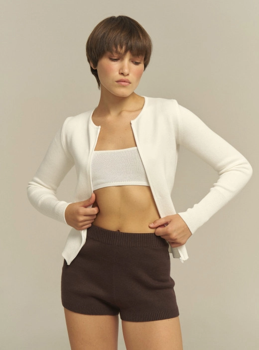 Silhouette cardigan "ZIPPER" milk LU