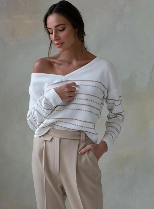 Jumper with embossed stripes Milk + Caramel
