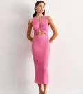 Dress with a twist on the chest sleeveless raspberry
