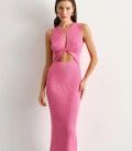 Dress with a twist on the chest sleeveless raspberry