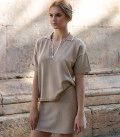 Polo jumper with a textured collar beige