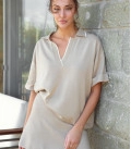 Polo jumper with a textured collar beige