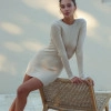 Dress silhouette mini textured knit cream