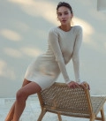 Dress silhouette mini textured knit cream