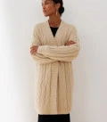Long cardigan made of fluffy yarn with a textured pattern Ellin beige