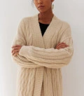 Long cardigan made of fluffy yarn with a textured pattern Ellin beige