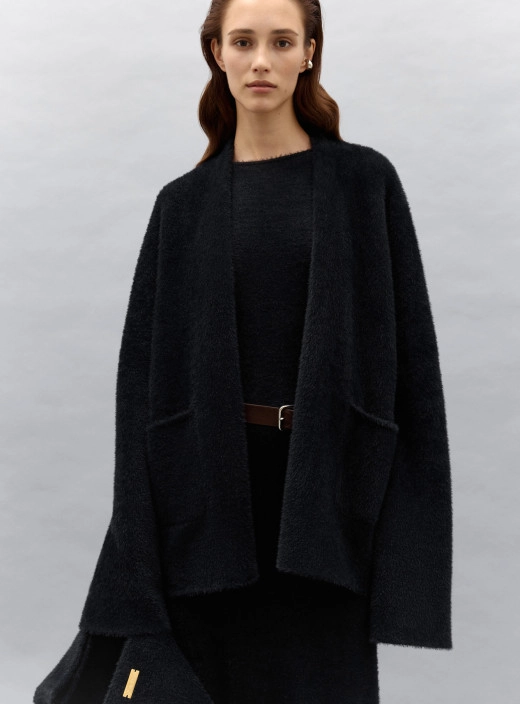 Cardigan kimono made of fluffy yarn Amber black