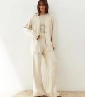 Costume cardigan with T-shirt and trousers Nidea light beige
