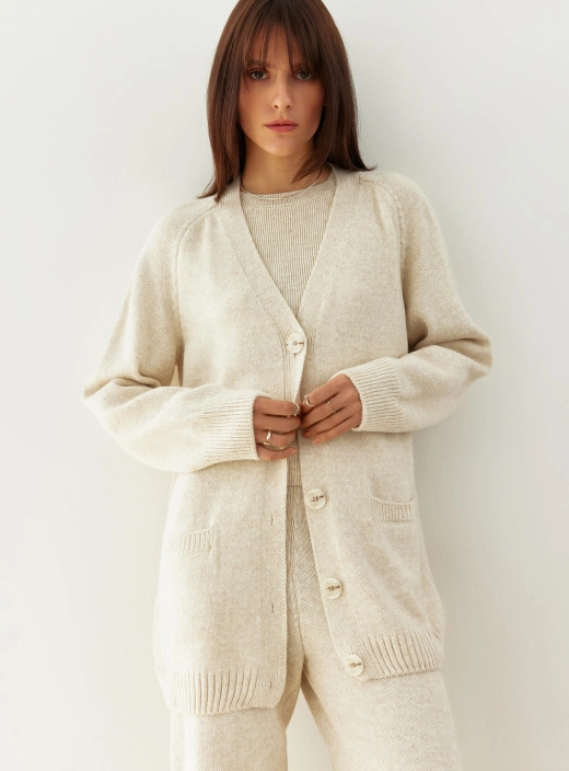 Elongated straight cut cardigan Nidea light beige