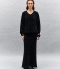 Cynthia fluffy yarn oversized jumper and maxi skirt set black