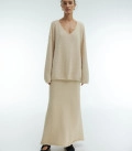 Cynthia fluffy yarn oversized jumper and maxi skirt set beige