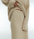 Cynthia fluffy yarn oversized jumper and maxi skirt set beige
