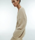 Cynthia fluffy yarn oversized jumper and maxi skirt set beige
