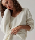Cynthia fluffy yarn oversized jumper and maxi skirt set milk