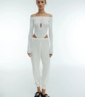 Stacey set off shoulder bodysuit and drawstring waist jogger milk
