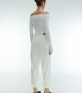 Stacey set off shoulder bodysuit and drawstring waist jogger milk