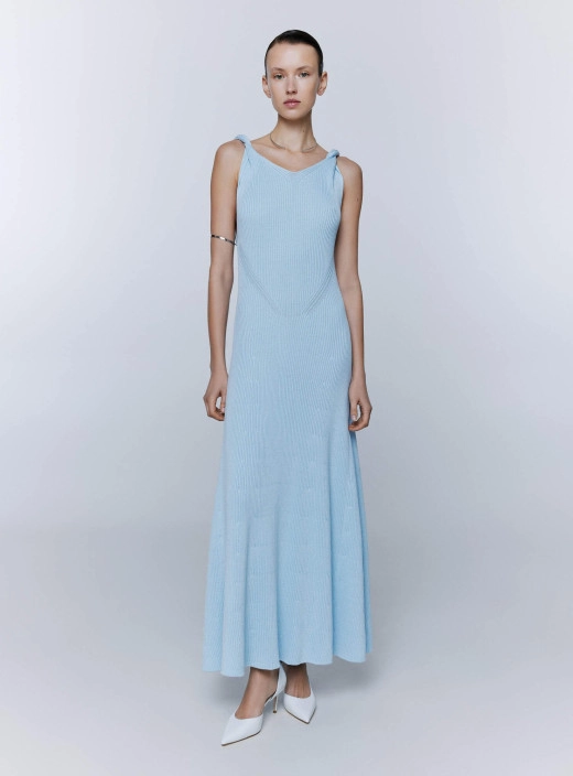 Платье миди с акцентными бретелями Афина голубое