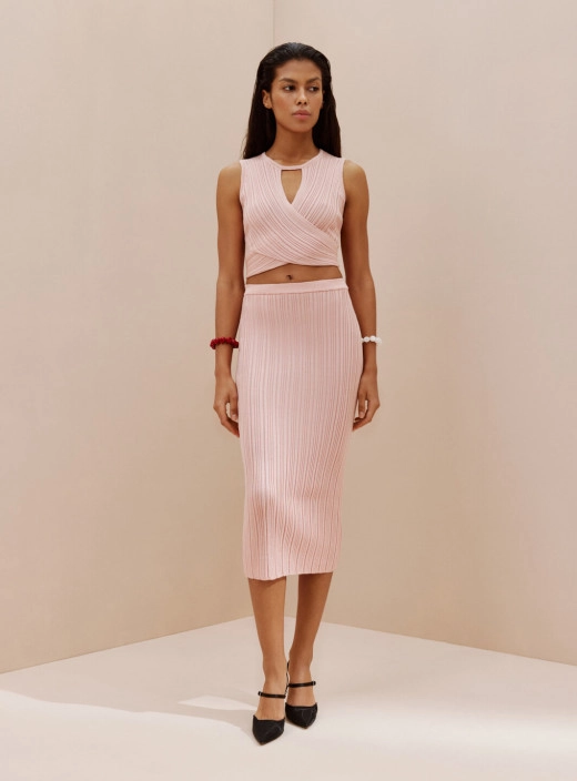 Set of midi skirt and top with ties Hannah powder