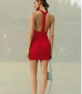 Mini dress with bare shoulders Mojito red