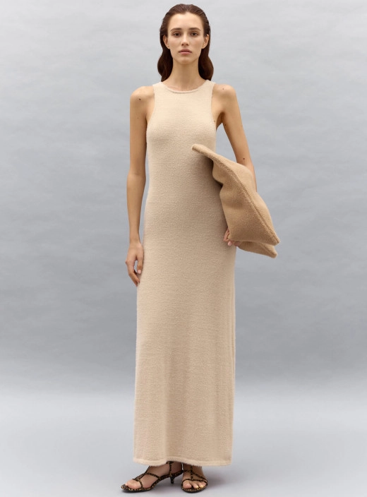 Maxi dress made of fluffy yarn Touch beige