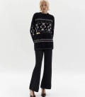 Symbol: Sweater made of fluffy yarn with ornament Black + Light beige