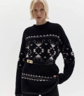 Symbol: Sweater made of fluffy yarn with ornament Black + Light beige