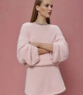 Noel: Set made of fluffy yarn with oversized sweater and mini skirt pink