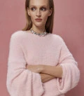 Noel: Set made of fluffy yarn with oversized sweater and mini skirt pink