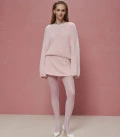 Noel: Set made of fluffy yarn with oversized sweater and mini skirt pink