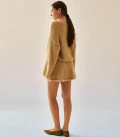 Noel: Set made of fluffy yarn with oversized sweater and mini skirt caramel