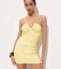 Vira mini dress with tie at the neckline yellow
