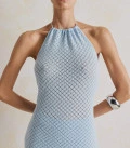 Openwork dress with an open back Leya light blue