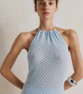 Openwork dress with an open back Leya light blue