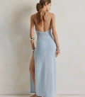 Openwork dress with an open back Leya light blue