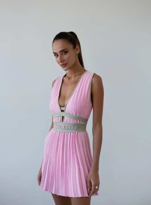 Платье плиссе мини ярко-розовое