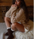 Symbol: Sweater made of fluffy yarn with ornament Caramel + Milk