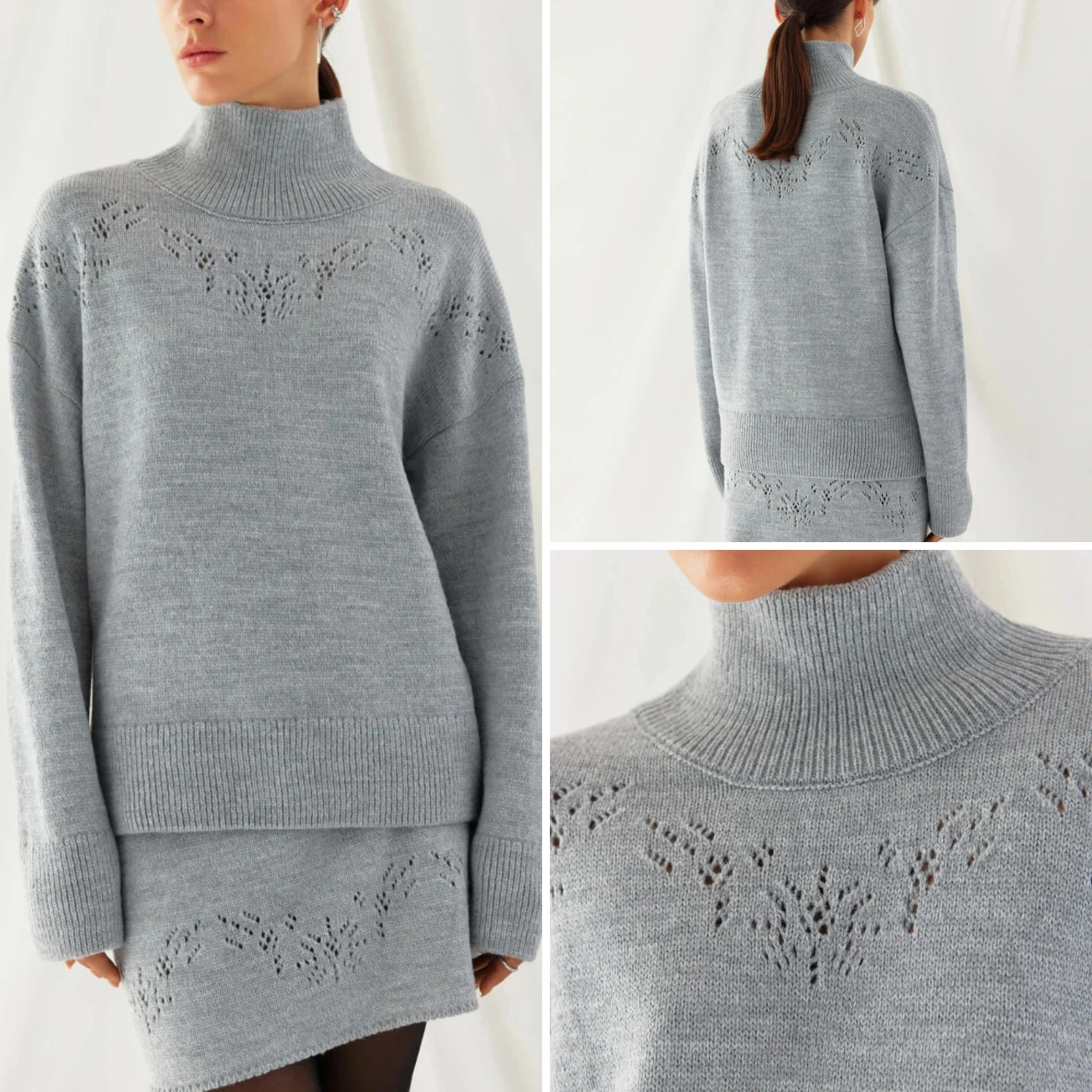 Gray women's knitted sweater with a high neck from 25 Union Kazakhstan