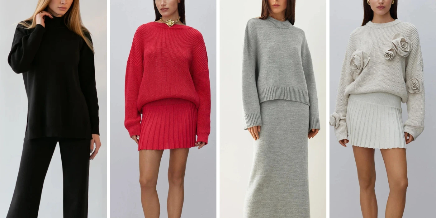 Women's knitted sweaters in basic colors: black, beige, gray, and red from 25 Union Kazakhstan