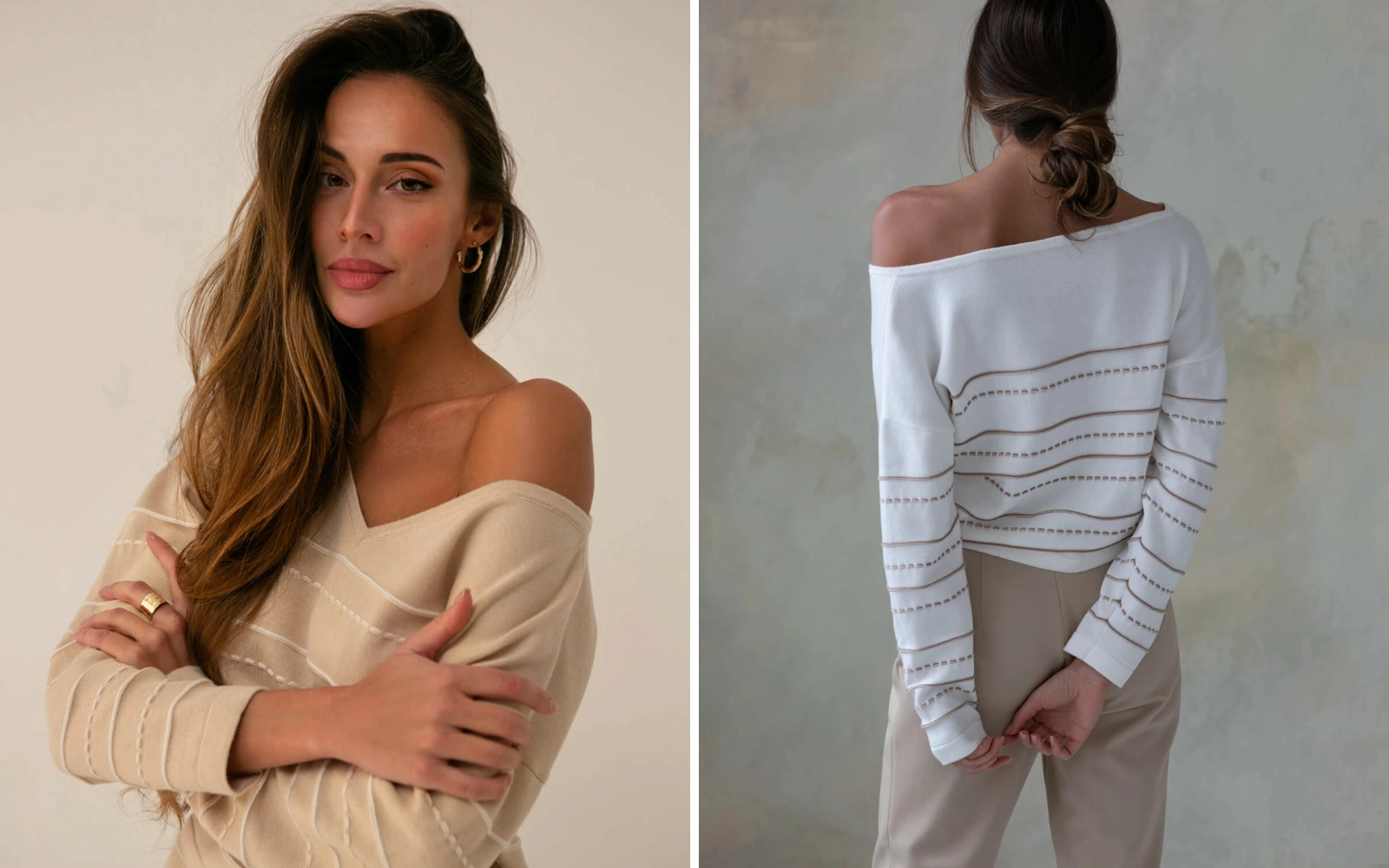 Short V-neck jumper for inverted triangle body shape, 25 Union Kazakhstan