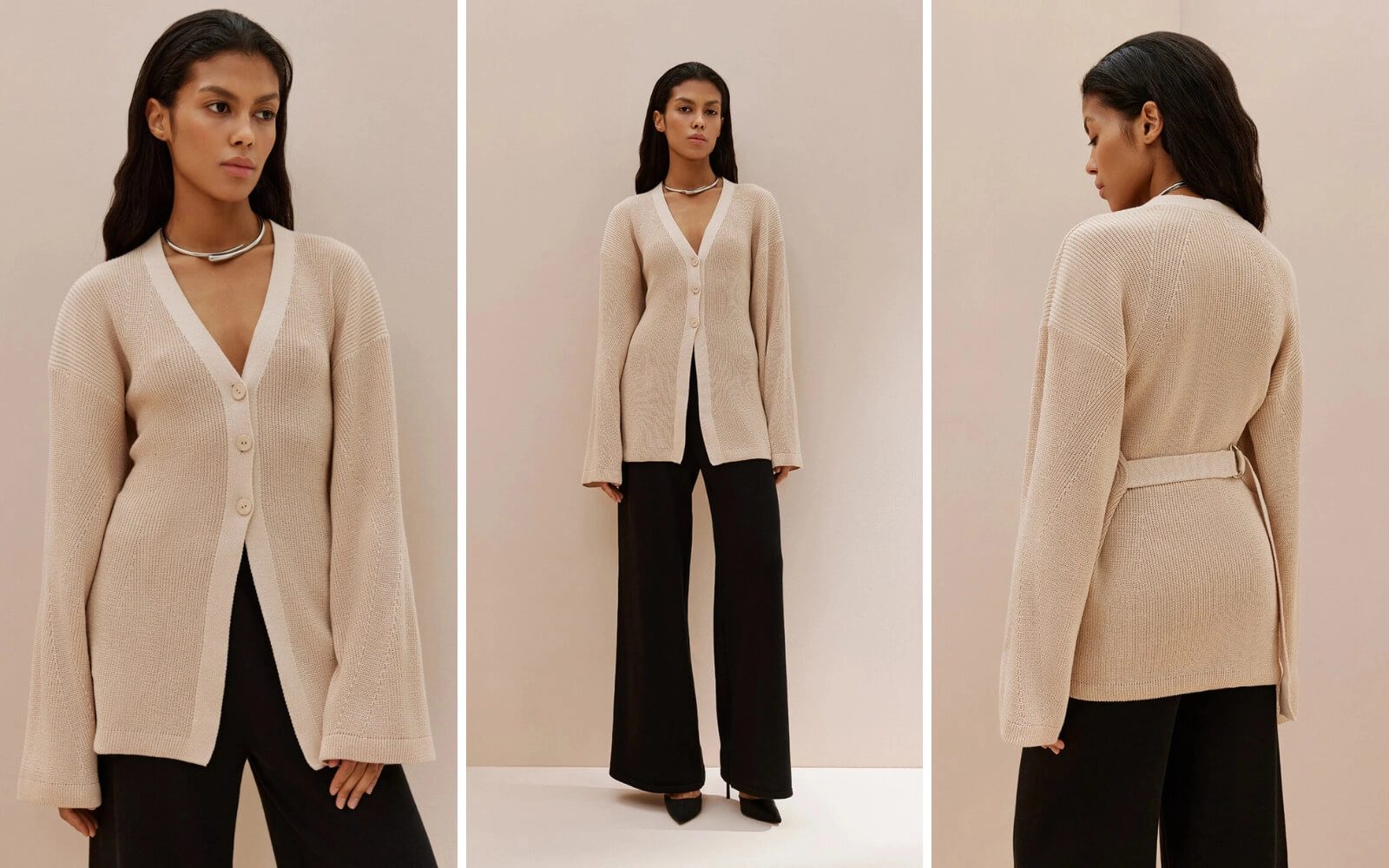 V-neck jumper with a belt for inverted triangle body shape, 25 Union Kazakhstan