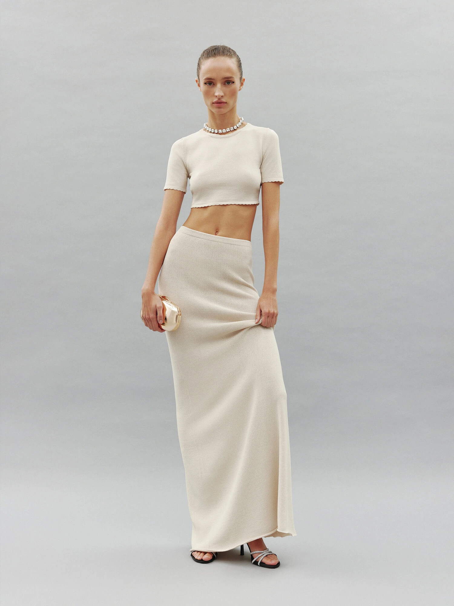 Aurora white maxi skirt made of natural viscose by 25 UNION