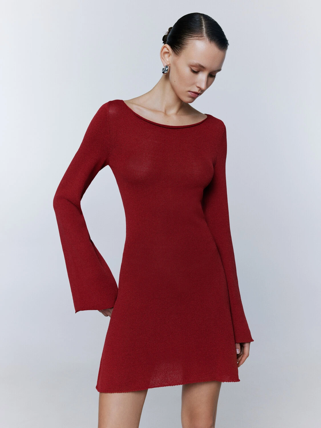 Viscose short seamless dress with long sleeves, elegant evening dress, 25 Union Kazakhstan