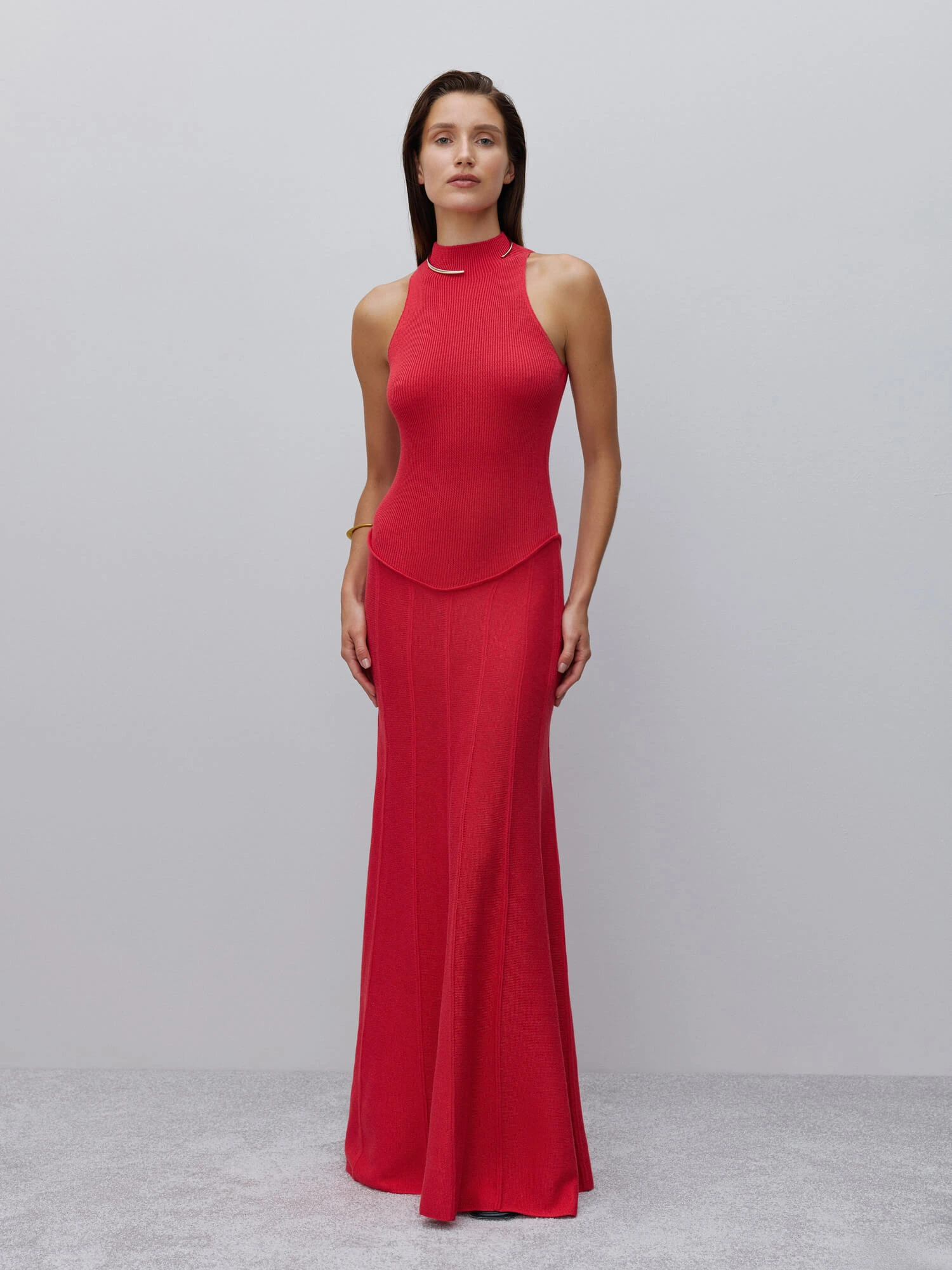 Red long floor-length dress, elegant knitwear classic, 25 Union Kazakhstan