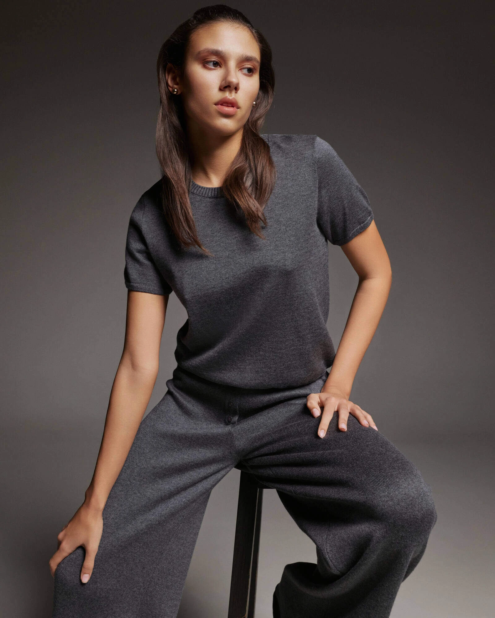 Dark gray suit with a T-shirt and wide-leg trousers, 25 Union Kazakhstan photo