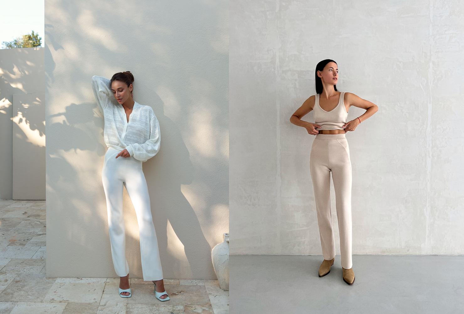 Прямые трикотажніе брюки с высокой талией в молочном и кремовом цветах от 25 Union