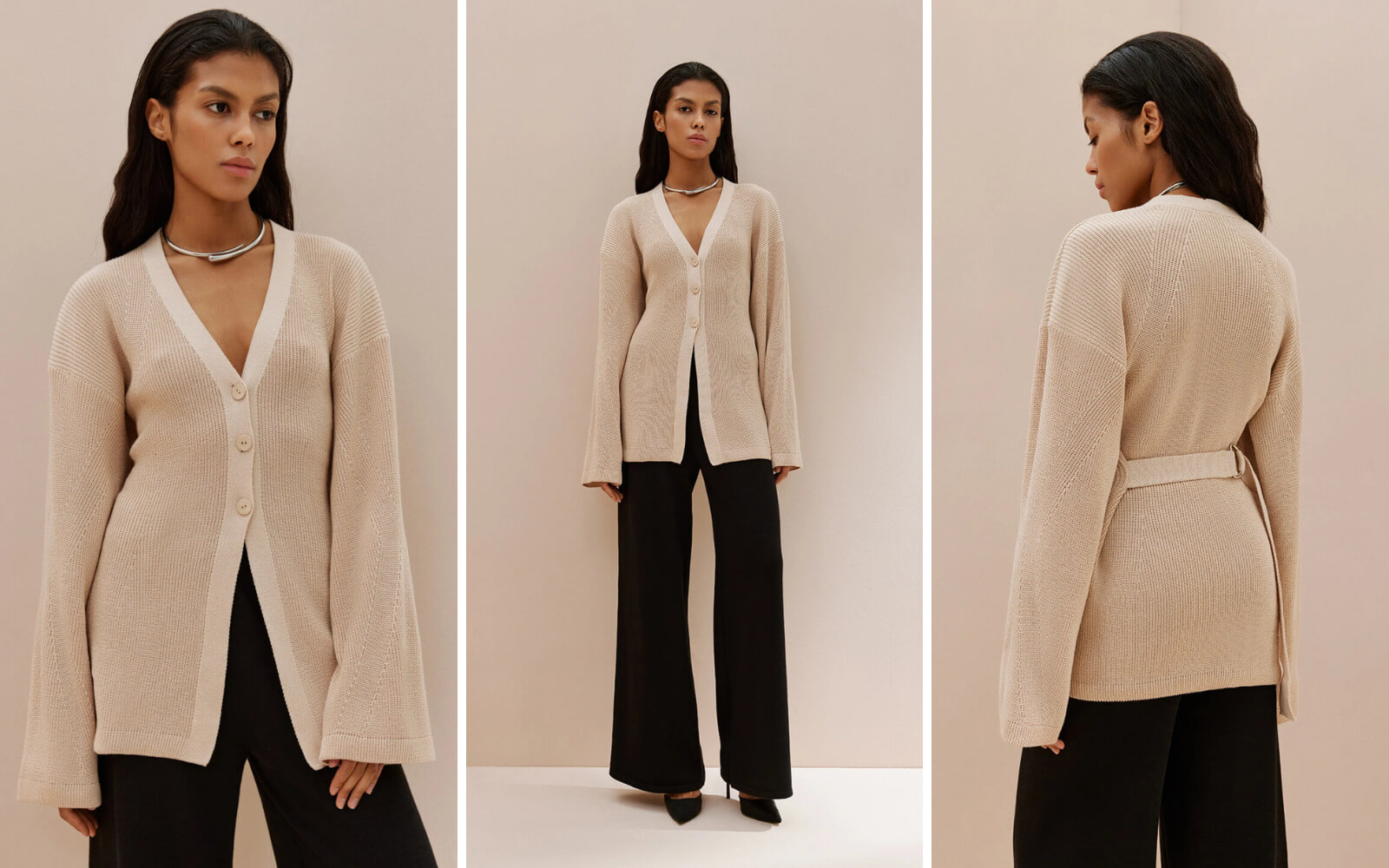 Джемпер с V вырезом и поясом для фигуры перевернутый треугольник, 25 Union Казахстан