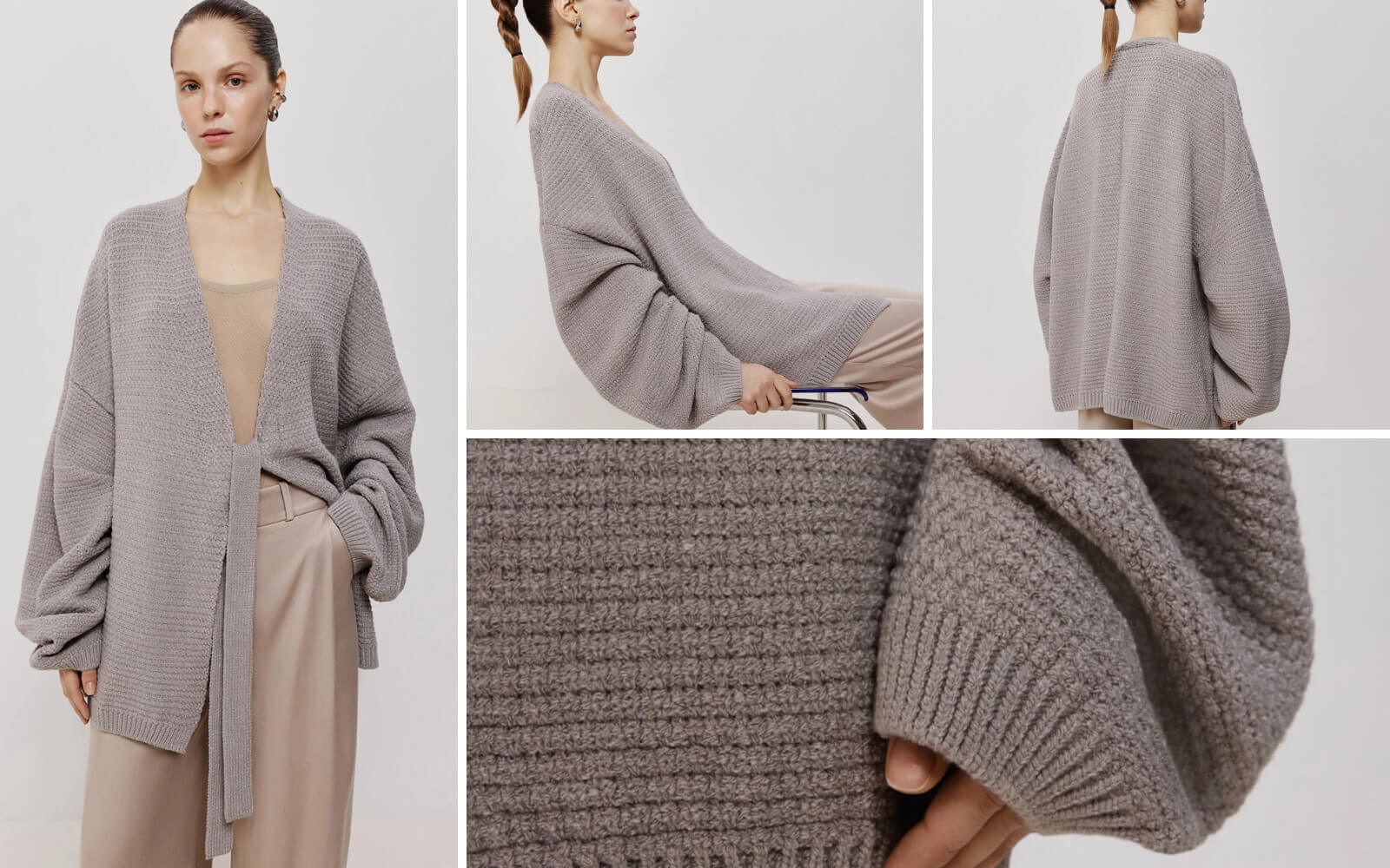 Женский вязаный кардиган оверсайз на запах с поясом, 25 Union Казахстан