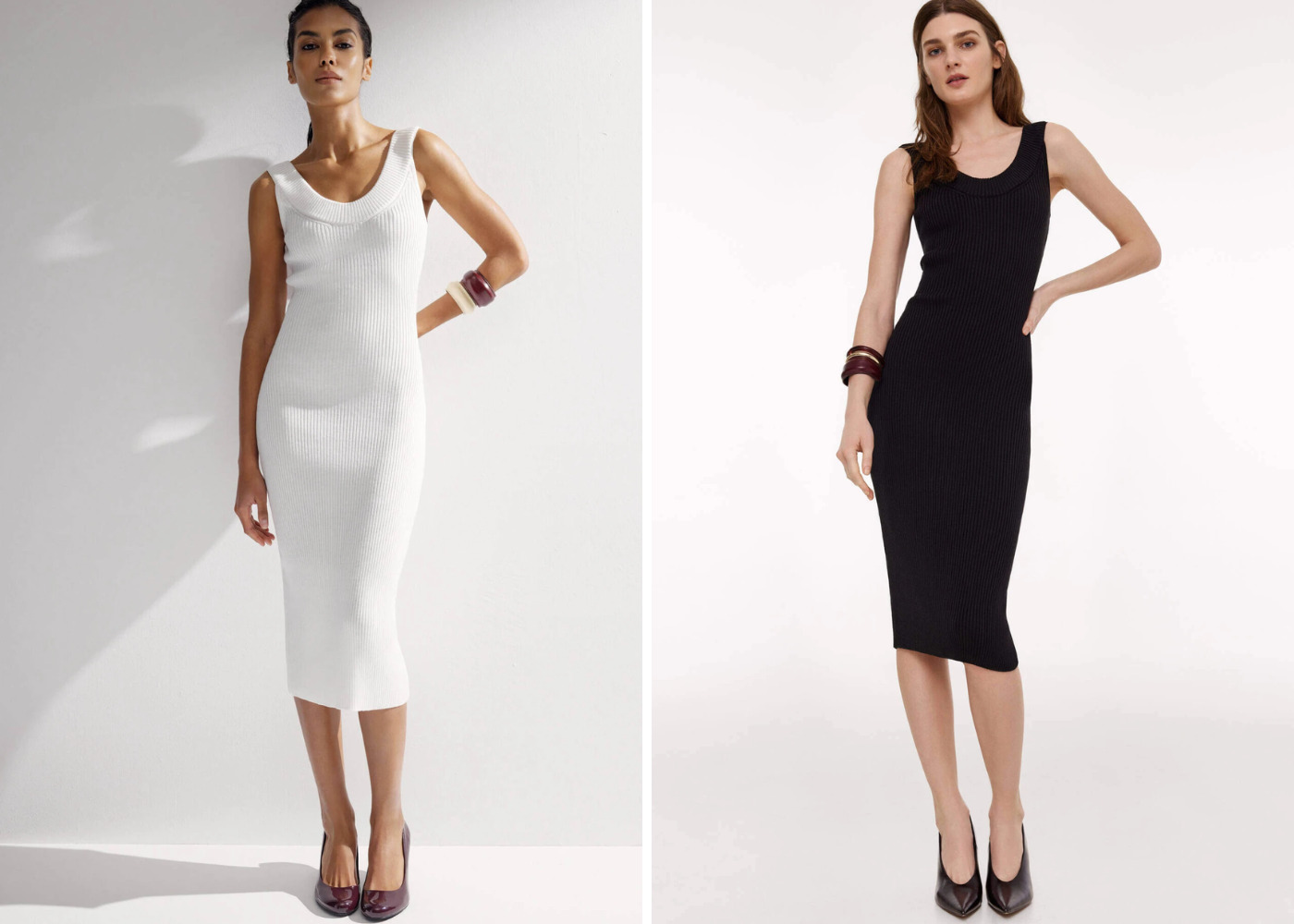 Knitted evening midi pencil dress in black and white color, 25 Union Kazakhstan