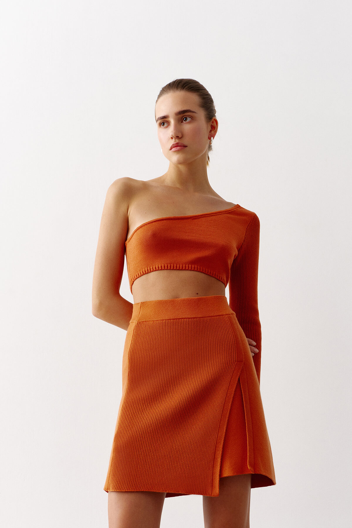 Terracotta asymmetric mini skirt by 25 UNION