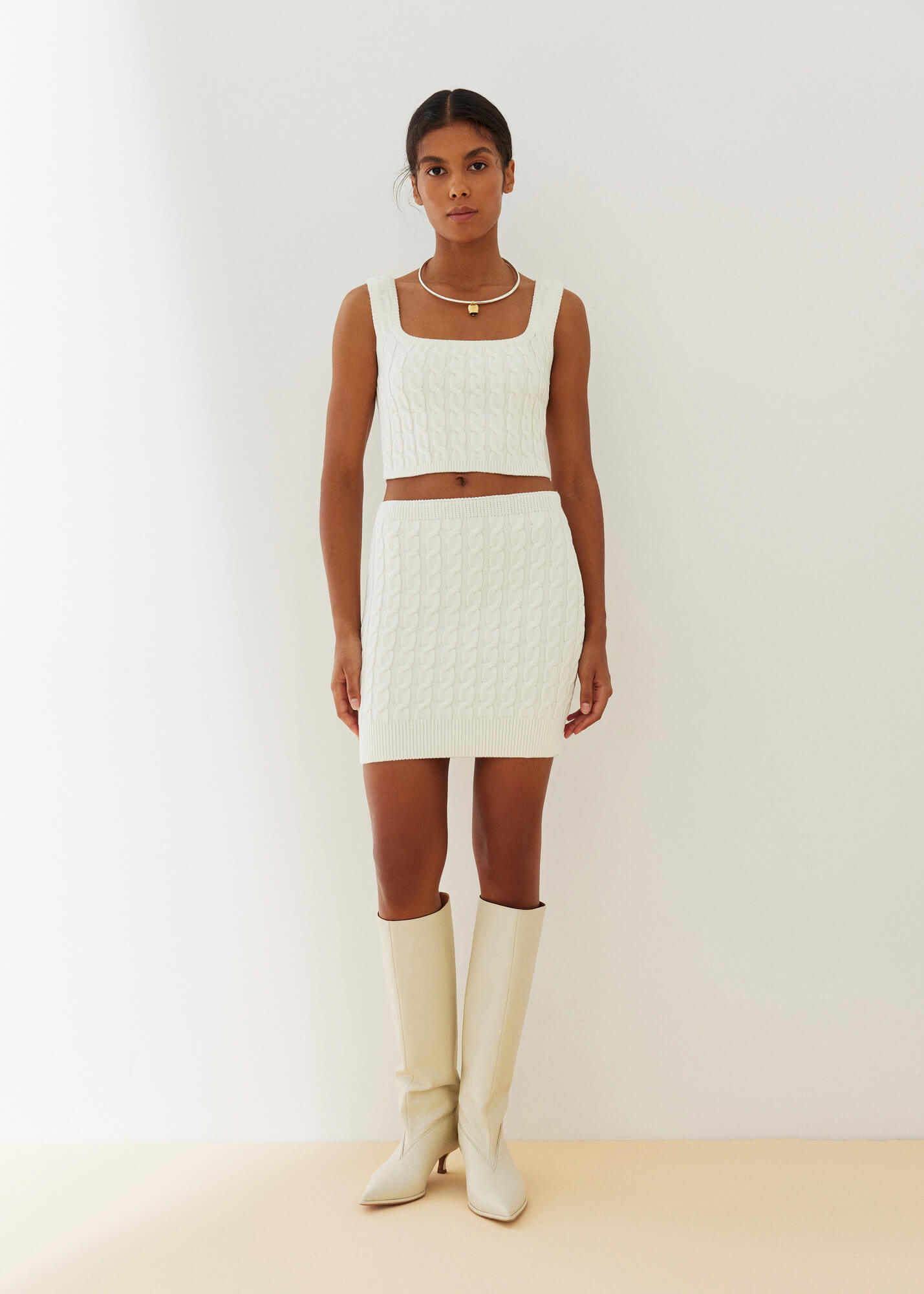 Mini skirt with cable knit pattern Folen Milk by 25 UNION